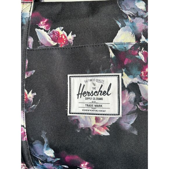 HERSCHEL Black Purple Dark Floral Double Top Handle Large Utility Duffle Bag - Picture 7 of 11